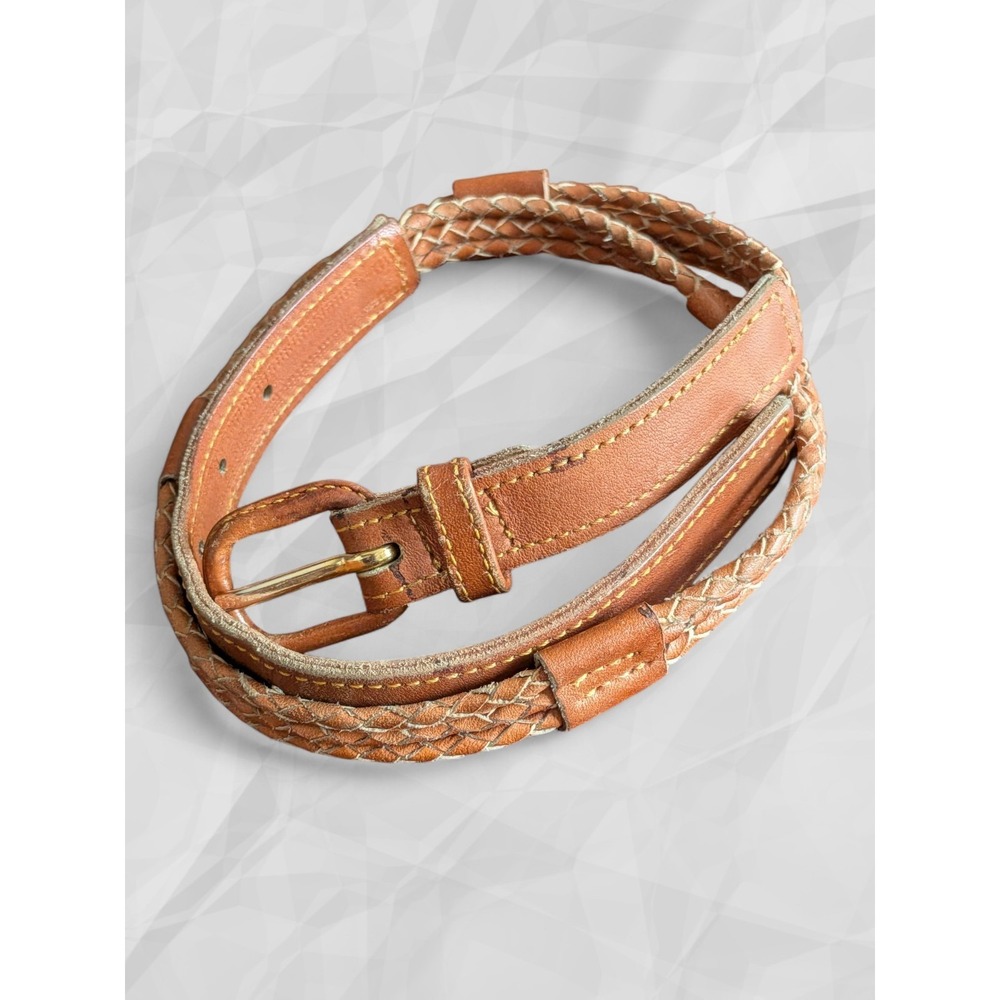 Vintage Style Brown‎ Leather Braided Skinny Belt 31.5" Long